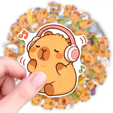 Cute Cartoon Capybara Waterproof Stickers PVC Wear Resistant Decorative Decals For Laptop Handbook Suitcase DIY Stationery