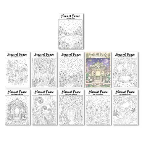 Dreamy Forest Scenes Coloring Posters Stress Relief Hand Drawn Graffiti DIY Coloring Paper For Adults And Kids Decorative Posters
