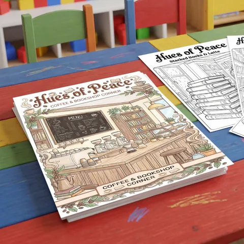 Libro de Póster para Colorear de Cafetería y Librería Dibujado a Mano para Niños Artes y Manualidades Pintura Graffiti Papel