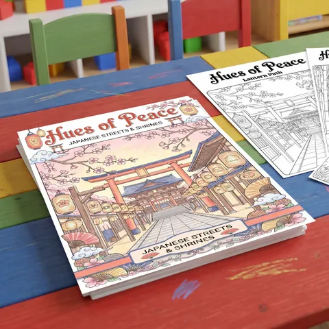 Libro da Colorare Hues Of Peace Strade E Santuari Giapponesi Per Bambini Poster Creativo Fai Da Te Graffiti Formato A4 10 Fogli Carta Da Disegno Antistress