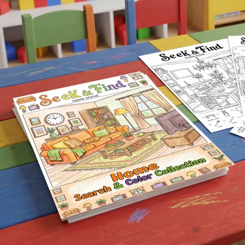 Libro de Colorear para Niños Busca y Encuentra Escena del Hogar Libro de Pintura Boceto a Mano Póster Folleto Regalo de Arte Cognitivo