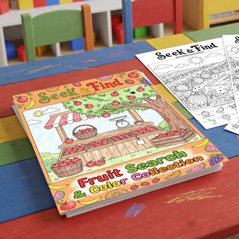 Poster da Colorare Cerca e Trova Mercato della Frutta per Bambini Libro da Disegno in Carta Tema Frutta Cercare e Colorare Set Attività Educative