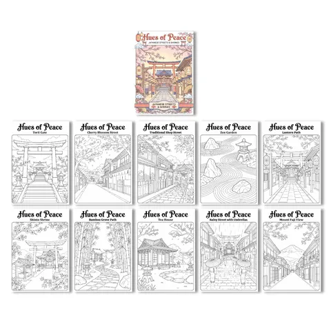 Libro da Colorare Hues Of Peace Strade E Santuari Giapponesi Per Bambini Poster Creativo Fai Da Te Graffiti Formato A4 10 Fogli Carta Da Disegno Antistress