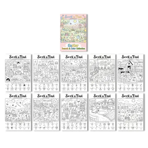 Libro da Colorare di Pasqua Poster Attività Cerca e Trova per Bambini Coniglio Uova Disegno Libro Educazione Pittura Regalo