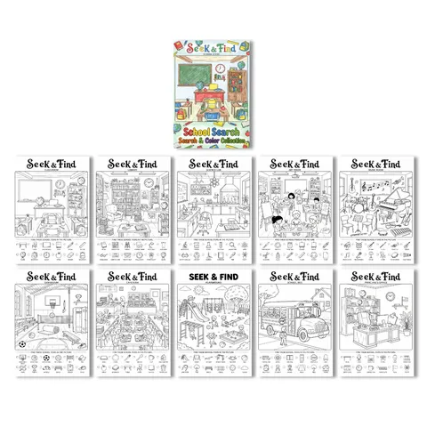 Livre de Coloriage Chercher et Trouver Scène d'École Poster Éducatif Activités Artistiques de Recherche et Couleur