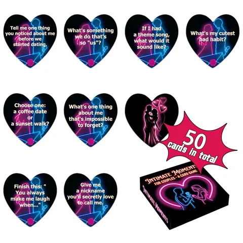 Heart Shaped Couple Interactive Card Game Romantic Intimate Moments Neon Style Paper Board Game For Date Night Fun