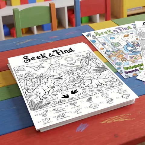 Seek And Find Coloring Poster For Kids Educational Drawing Paper Dinosaur Space Robot Pattern Early Learning Art Supplies