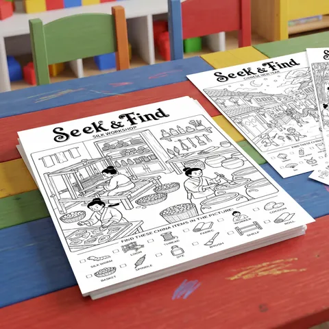 Chinese Style Seek And Find Coloring Poster For Kids Educational Hand Painted Ancient Scene Drawing Doodle Paper Set