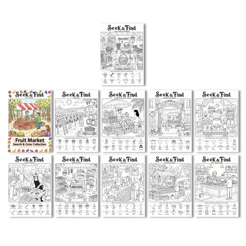 Seek And Find Coloring Posters For Kids Educational Drawing Paper Set Fruit Farm Theme Interactive Art Activity Line Art