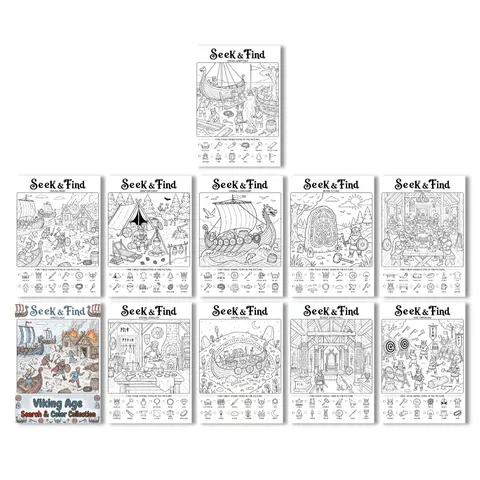 Viking Theme Seek And Find Coloring Posters For Kids Educational Paper Art Set Multi Page Child DIY Drawing Activity Child Gift