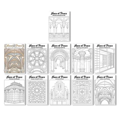 Vintage Architectural Pattern Coloring Posters Hues Of Peace Series Victorian Gothic Baroque Architecture Art Drawing Paper For Adults Kids Stress Relief