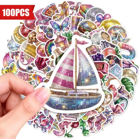 Waterproof Laser Retro Disco Stickers For Laptop Water Bottle Cute Scrapbooking Laser Reflective Multicolor Decorative Sticker