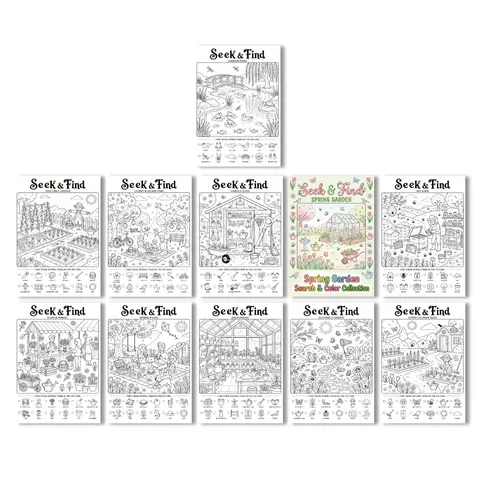 Carteles para Colorear de Buscar y Encontrar para Niños Rompecabezas Educativo Tema de Primavera Papel de Dibujo Pintado a Mano