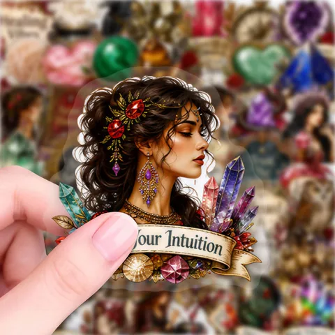 Vintage Crystal Cluster Beauty PET Transparent Stickers Waterproof Aesthetic Mystical Magic Decorative Decals For Journal DIY Scrapbooking Notebook