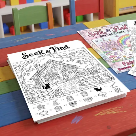 Pósters para Colorear Busca y Encuentra para Niños Papel de Dibujo Educativo de Objetos Ocultos Hojas para Colorear de Cabaña