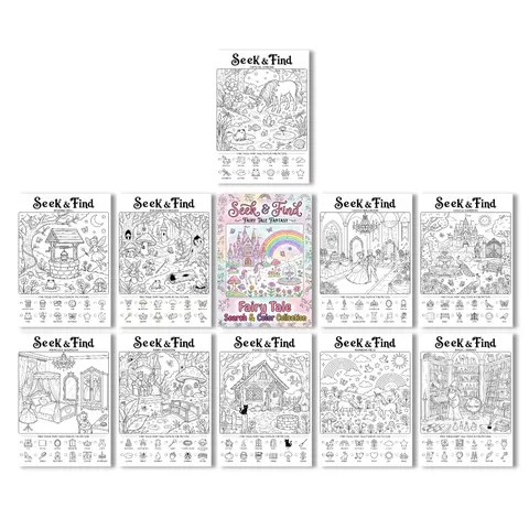 Pósters para Colorear Busca y Encuentra para Niños Papel de Dibujo Educativo de Objetos Ocultos Hojas para Colorear de Cabaña