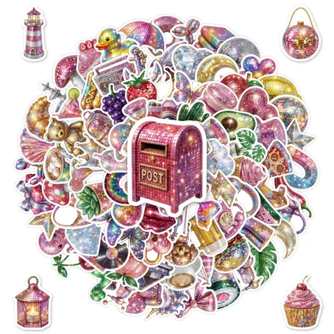 Waterproof Laser Retro Disco Stickers For Laptop Water Bottle Cute Scrapbooking Laser Reflective Multicolor Decorative Sticker