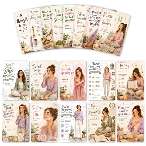 Mindfulness Guidance Cards For Emotional Stress Relief Meditation Affirmation Watercolor Botanical Coated Paper Cards Set For Home Office Decor Gift