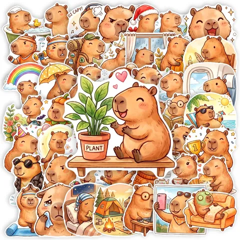 Cute Cartoon Capybara Stickers Waterproof PVC Decorative Decals For Journal Phone Case Scrapbooking Stationery Supplies