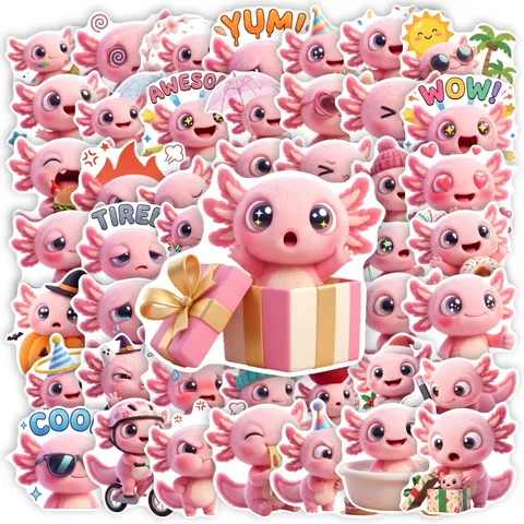 Cute Pink Axolotl Cartoon Stickers Decorative Waterproof PVC Decals For DIY Scrapbooking Laptop Phone Case Stationery Journal decoration