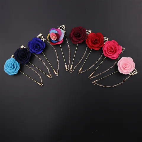 Koreanischer Stil Hochzeit Trauzeugen Brautjungfer Rose Blume Brosche Stoff Lange Nadel Quastenkette Herren Business Anzug Korsage Zubehör