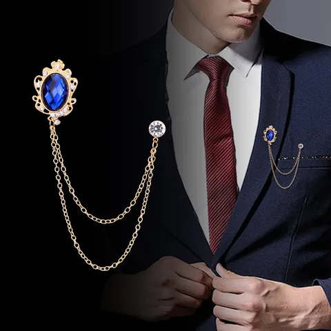 Vintage Legierung Strass Quaste Kette Brosche Euro Amerikanischen Palast Stil Oval Künstlicher Edelstein Galvanisiert Revers nadel Abzeichen Für Herren Damen Anzug Kleid Zubehör Schmuck