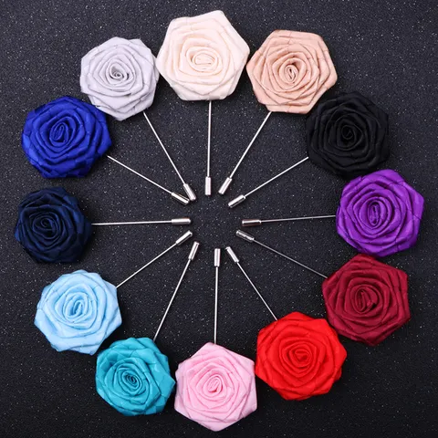 Broche Fleur de Rose en Tissu Fait Main Pour Hommes Femmes Épingle à Revers Boutonnière Élégant Classique Robe Bijoux de Mode Décoratifs