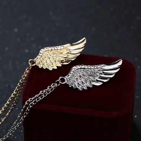 Broche de Alas de Ángel Vintage de Aleación y Diamantes de Imitación para Hombre y Mujer con Borla de Cadena Joyería de Moda