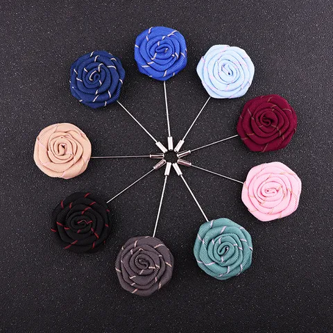 Broche Fleur de Rose Fait Main en Tissu Alliage Classique Cadeau Électroplaqué Épingle de Revers à Aiguille Longue Pour Costume Chemise Bijoux Unisexe