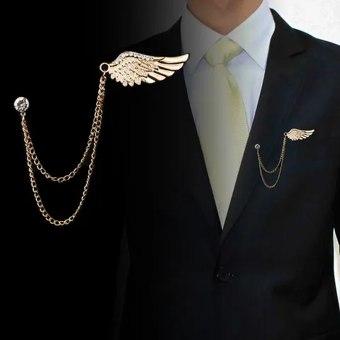 Broche de Alas de Ángel Vintage de Aleación y Diamantes de Imitación para Hombre y Mujer con Borla de Cadena Joyería de Moda