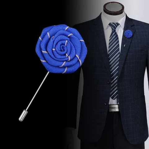 Broche Fleur de Rose Fait Main en Tissu Alliage Classique Cadeau Électroplaqué Épingle de Revers à Aiguille Longue Pour Costume Chemise Bijoux Unisexe