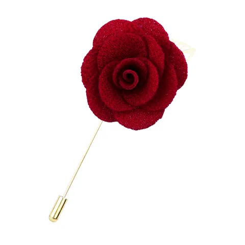 Handgefertigte Stoff Rose Blume Brosche Lange Nadel Reversnadel Galvanisiert Gold Farbe Legierung Basis Anzug Zubehör Für Herren Damen Schmuck