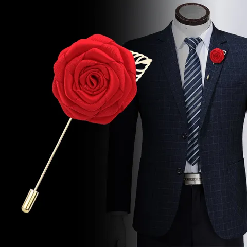Elegant Stoff Rose Brosche Vergoldet Legierung Blatt Anstecknadel Dreidimensionale Blume Revers Nadel Für Herren Damen Mantel Jacke Schmuck Geschenk