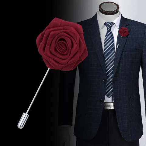 Broche Fleur de Rose en Tissu Fait Main Pour Hommes Femmes Épingle à Revers Boutonnière Élégant Classique Robe Bijoux de Mode Décoratifs