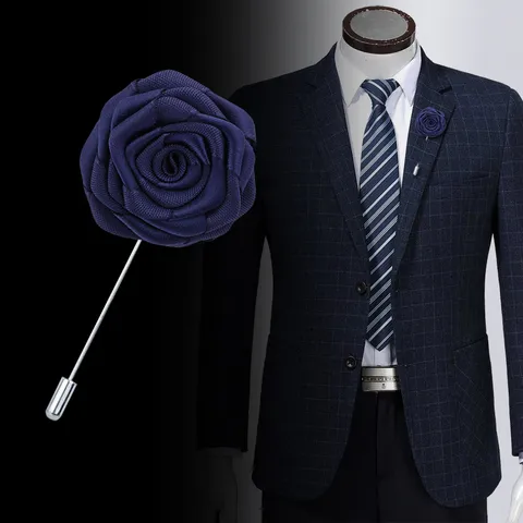 Broche de Boutonnière en Forme de Rose en Tissu Fait Main Broche à Aiguille Longue Accessoires de Costume Broche en Alliage Électroplaqué pour Hommes Femmes Banquet Mariage Marié Bijoux