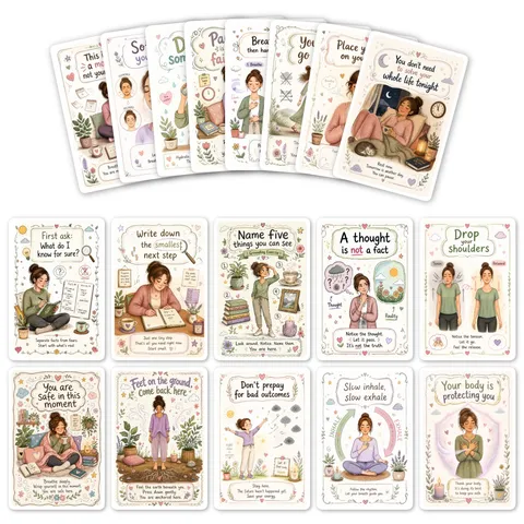 Fresh Art Paper Anxiety Relief Cards For Women Hand-Drawn Illustration Mindful Affirmation Decorative Room Desktop Prompt Cards