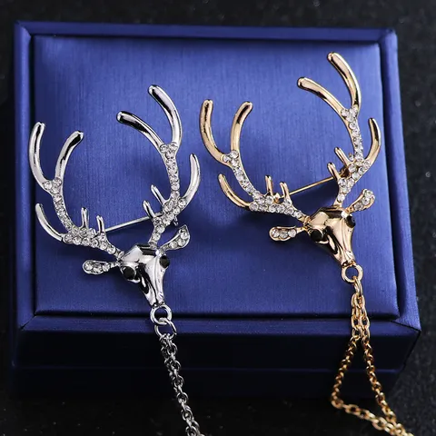 Mode Elch Hirsch Quaschenkette Brosche Pins Elegant Strass Legierung Reversnadel Für Anzug Hemd Weihnachten Kleidung Zubehör Geschenk
