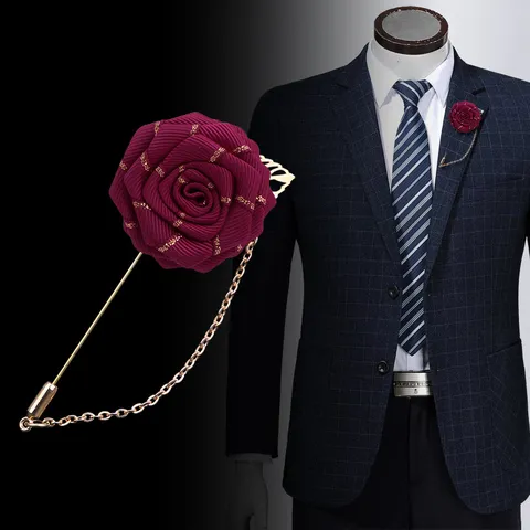 Koreanischer Stil Band Rose Blume Brosche Anstecknadel Stoff Legierung Quastenkette Anzug Kragen Reversnadel Unisex Uniform Abzeichen Schmuck