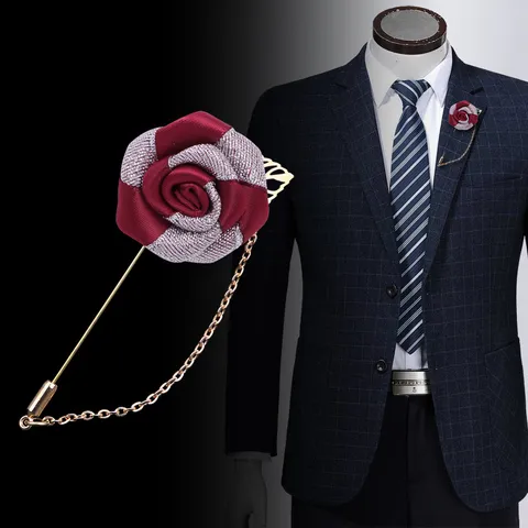 Handgefertigt Stoff Blume Brosche Mit Legierung Langen Nadel Kette Koreanischen Stil Elegant Floral Lapel Pin Für Damen Herren Anzüge Mantel Schmuck Zubehör