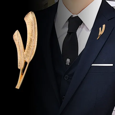 Vintage Alloy Leaf Feather Brooch Pin Electroplated Double Leaf Lapel Pin Badge For Men Women Suit Jacket Accessories