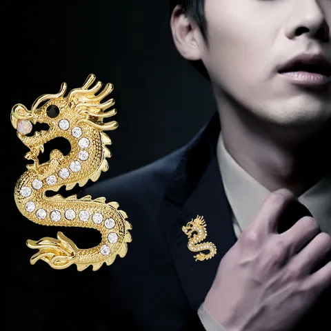 Vintage Alloy Rhinestone Dragon Brooch For Men Women Chinese Zodiac Animal Lapel Pin Electroplated Jewelry Accessory For Suits