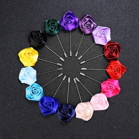 Herren Handgefertigte Satin Stoff Rose Reversnadel Brosche Für Anzug Hochzeit Business Blume Lange Nadel Brosche Pin Zubehör