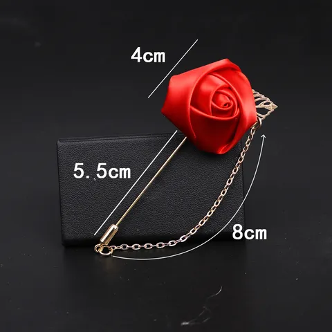 Eleganter Satin Rosenblüten Reversnadel Mit Goldener Blattkette Herren Hochzeitsanzug Brosche Boutonniere Modeaccessoire