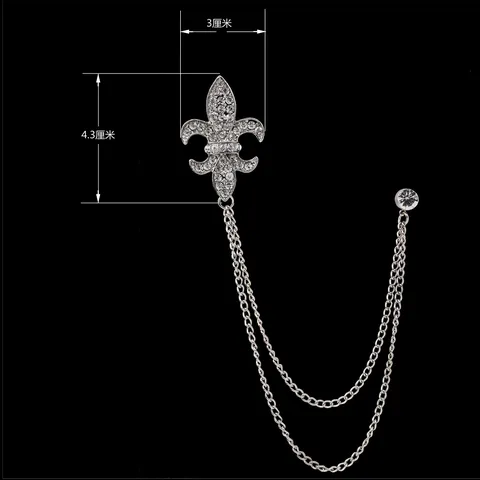 Broche de Flor de Lis de Aleación de Strass Vintage Con Cadena de Flecos de Doble Capa Alfiler de Cuello Galvanizado Clásico Insignia Joyería para Traje Unisex