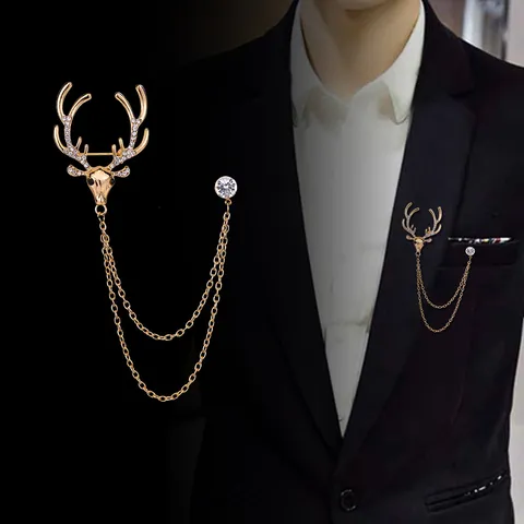 Mode Elch Hirsch Quaschenkette Brosche Pins Elegant Strass Legierung Reversnadel Für Anzug Hemd Weihnachten Kleidung Zubehör Geschenk