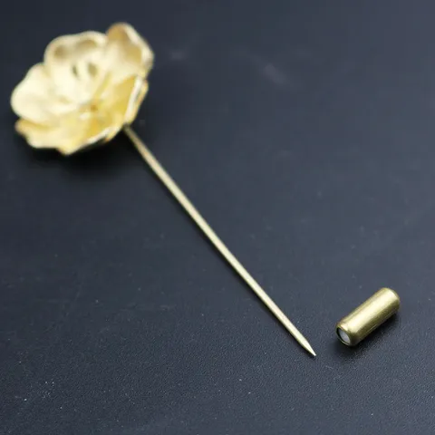 Vintage Men Long Pin Brooch Alloy Artificial Pearl Rhinestone Rose Crown Deer Leaf Lapel Pin For Suits Fashion Jewelry