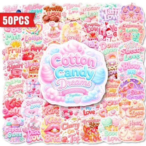Sweet Heart Candy Theme Waterproof Stickers Aesthetic Pink Cartoon Graphic Scrapbook Decals For Luggage Journal Laptop Decoration