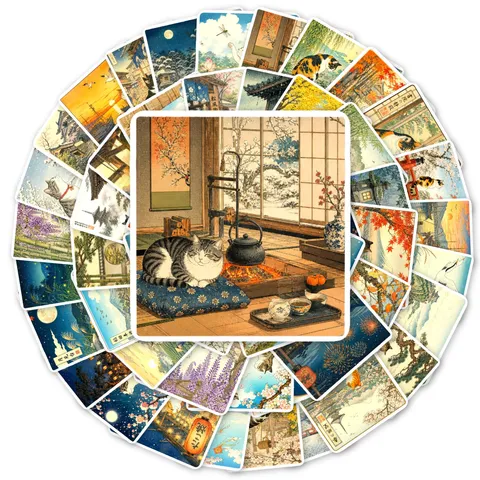 Adesivo Gatto Ukiyo-e Giapponese Retrò Decalcomanie Decorative Impermeabili Per Notebook Laptop Adesivi Per Cancelleria Decorazione Arte