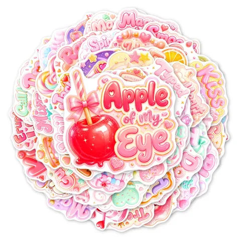 Sweet Heart Candy Theme Waterproof Stickers Aesthetic Pink Cartoon Graphic Scrapbook Decals For Luggage Journal Laptop Decoration