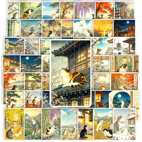 Adesivo Gatto Ukiyo-e Giapponese Retrò Decalcomanie Decorative Impermeabili Per Notebook Laptop Adesivi Per Cancelleria Decorazione Arte